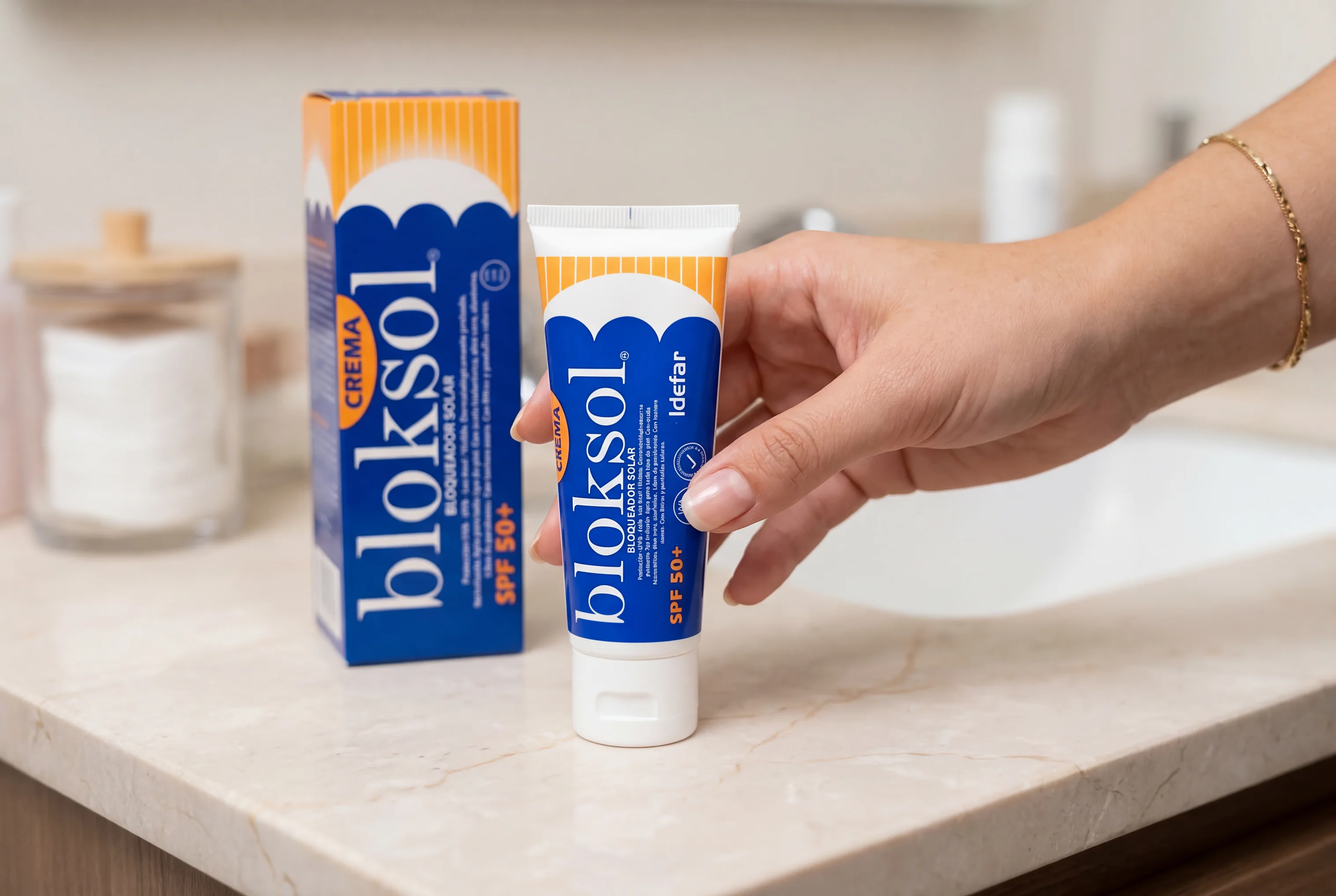 Bloksol Crema — textura cremosa suave en antebrazo