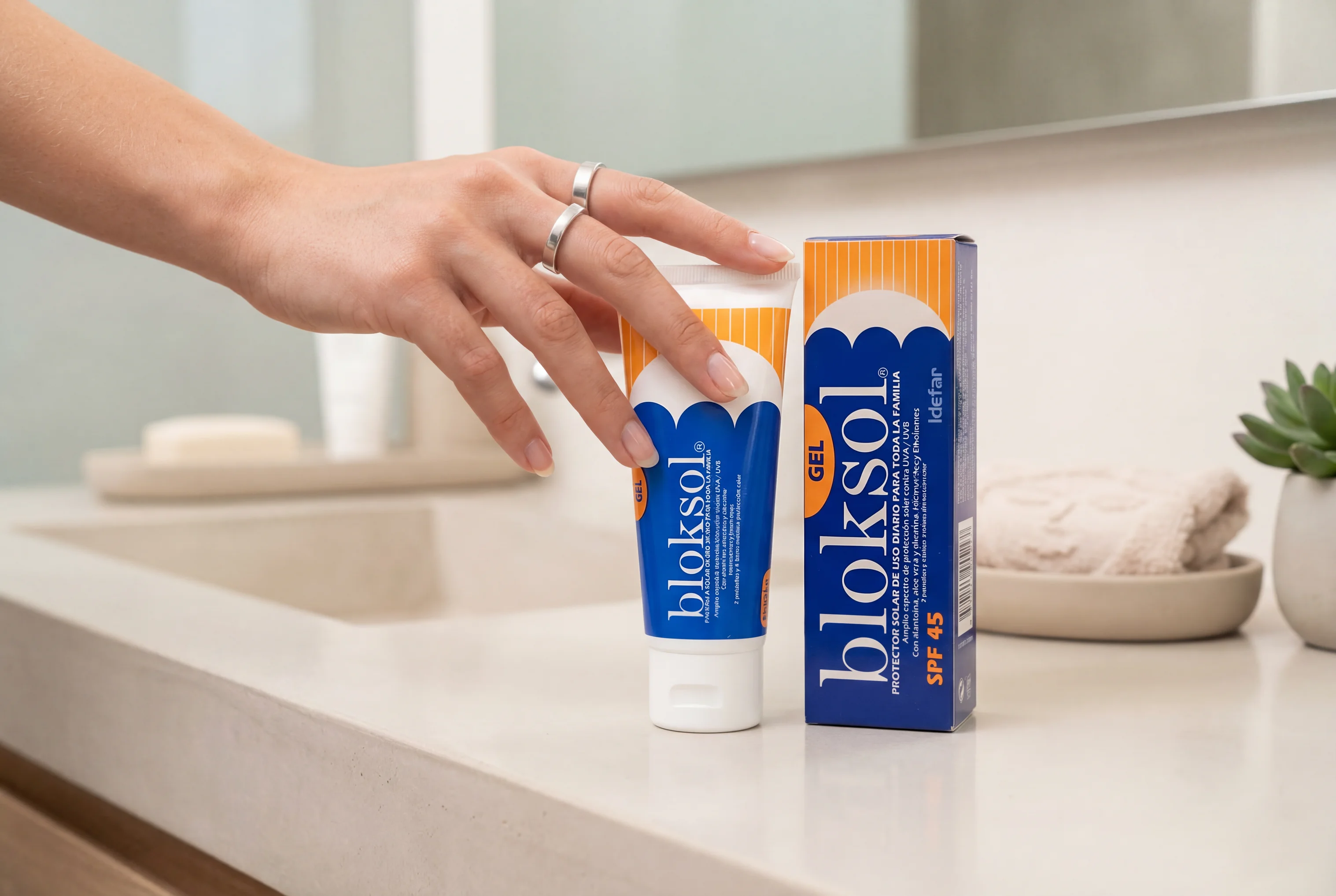 Bloksol Gel — textura gel transparente en piel