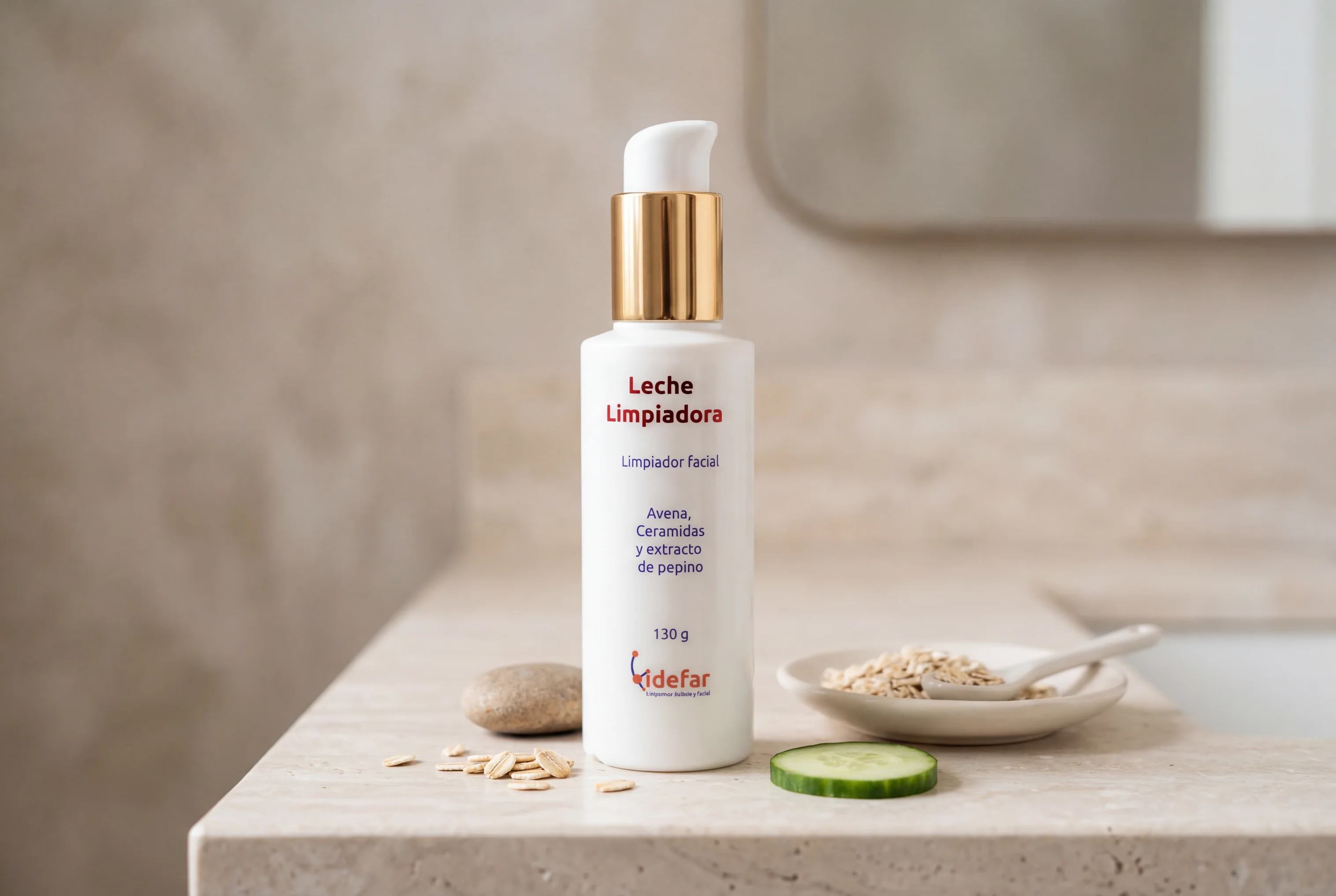 Leche Limpiadora — producto en mesa de noche con algodones